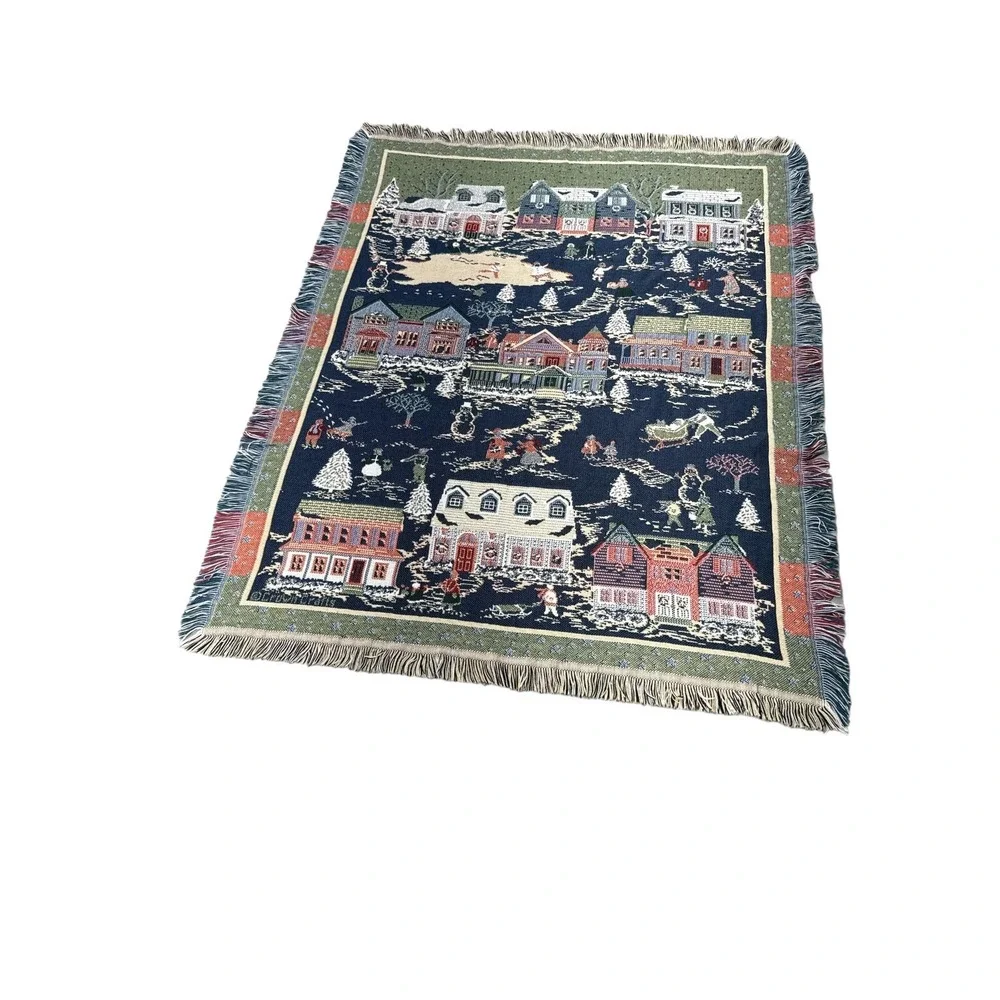 Winter Scene Warm‎ Throw Blanket 47.75x60.5 w/ Fringe Holiday Snow Ice Skating